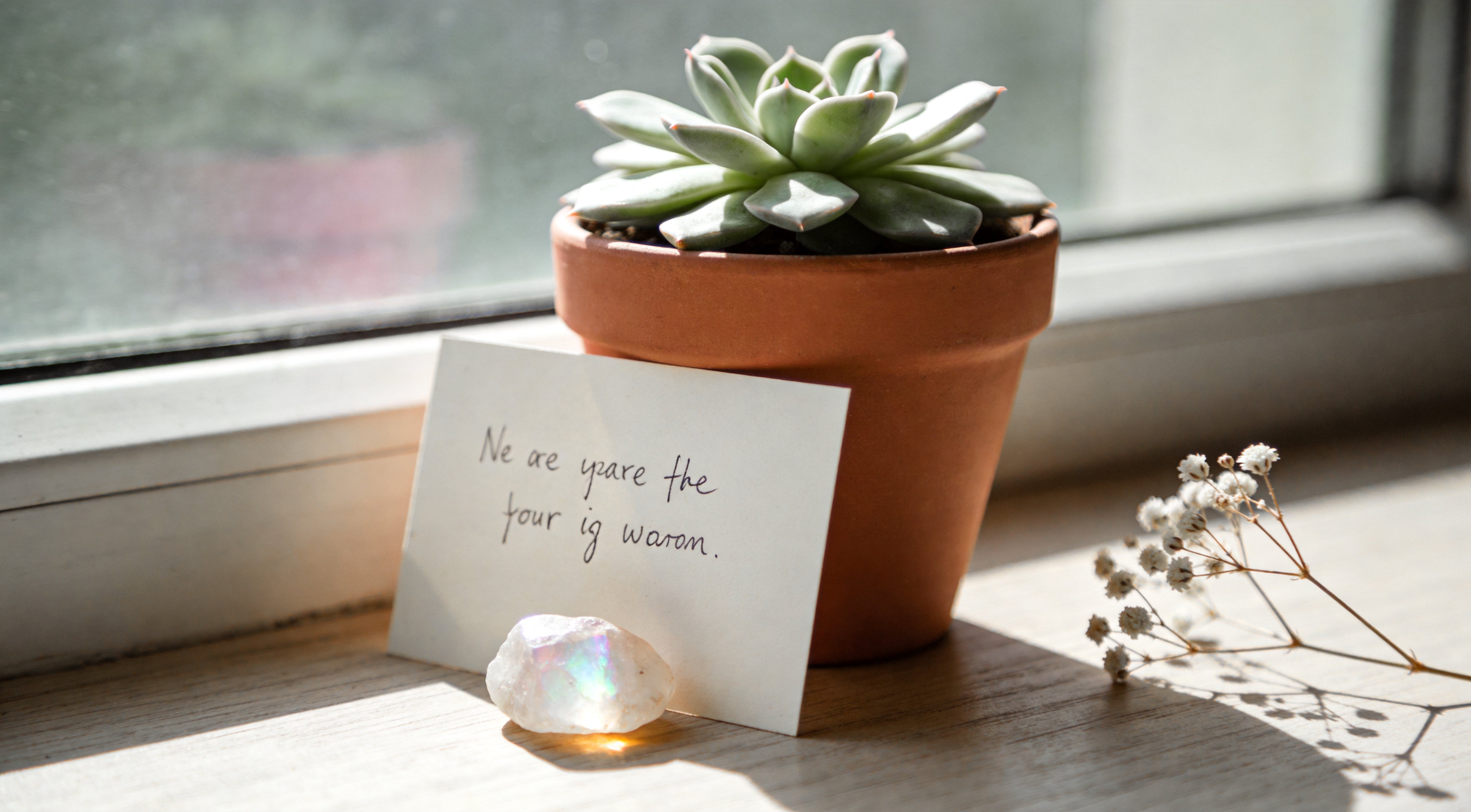 Symbolic Gift for New Beginnings — Potted Succulent and Raw Moonstone