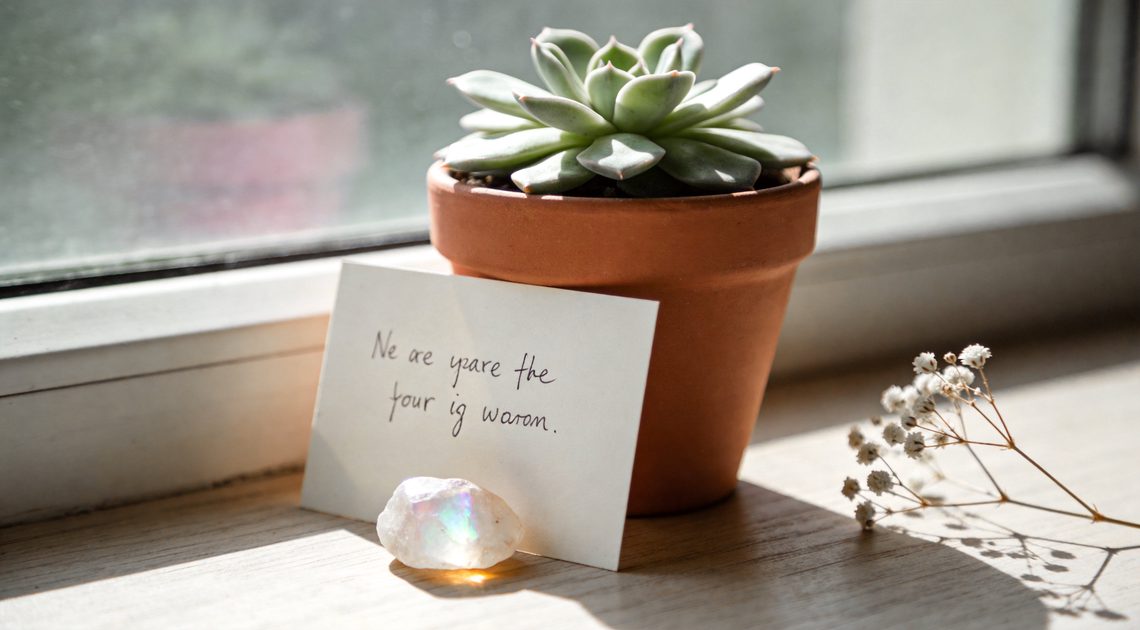 Symbolic Gift for New Beginnings — Potted Succulent and Raw Moonstone