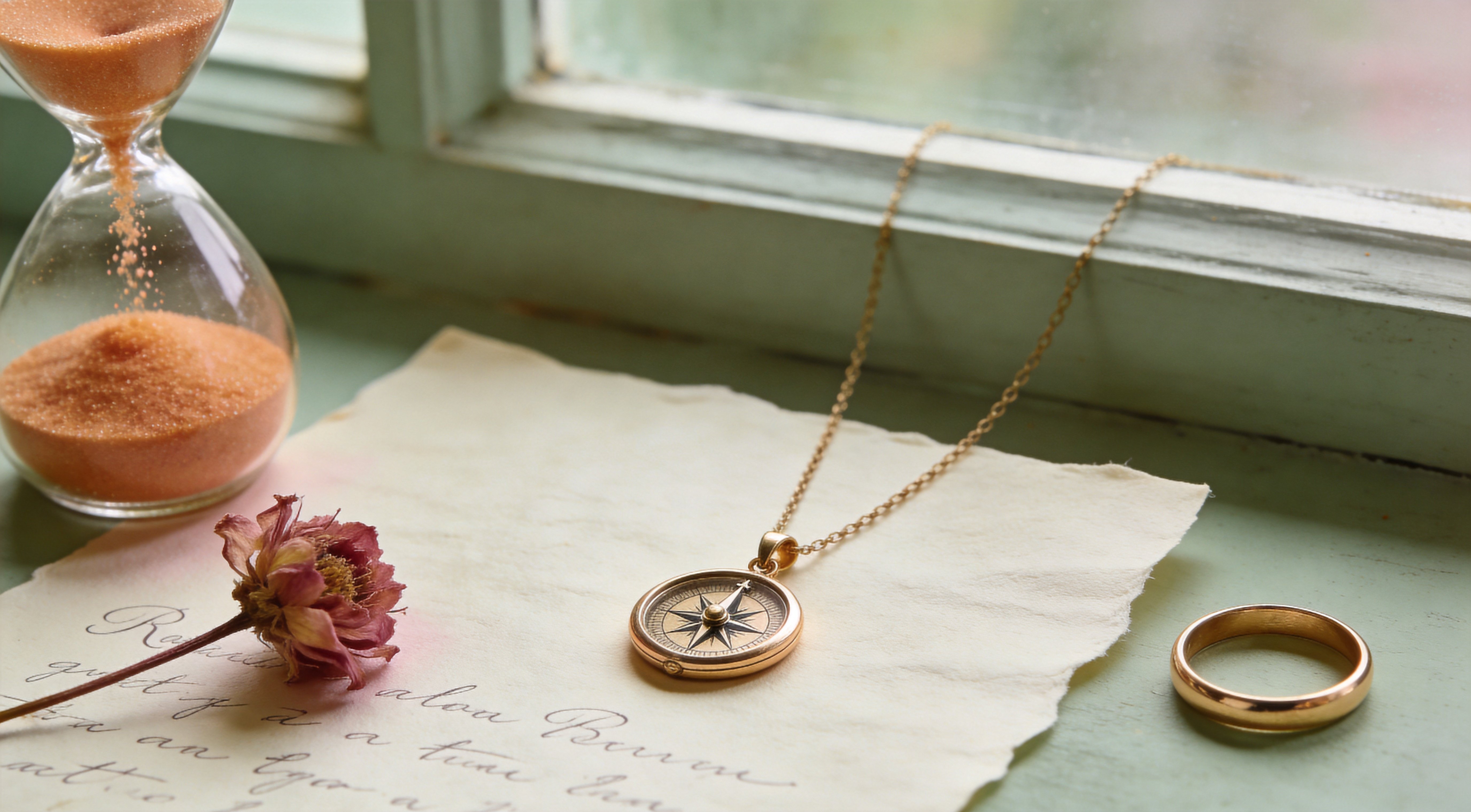 Retirement Gift Celebrating a Life Chapter — Gold Compass and Hourglass